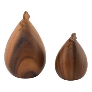 Set de 2 Poules céramiques imitation bois Noyer