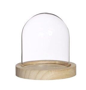 Globe verre support bois ROSA Diam 14 H.21 cm