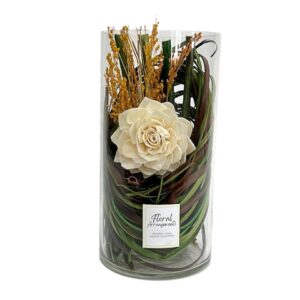 Composition Lotus crème vase verre Ø 10 H.20