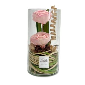 Composition Roses vase verre Ø 10 H.20