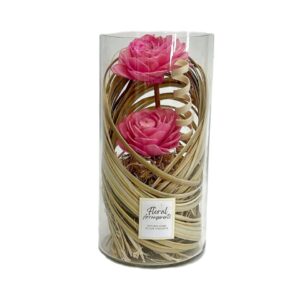 Composition Dahlia rose vase verre Ø 10 H.20