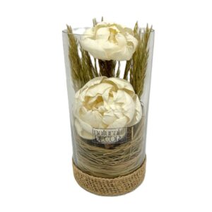 Composition Pivoine vase verre Ø 10 H.20