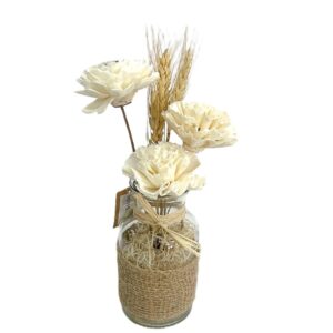 Bouquet 3 pivoines H.25 vase verre diam 6