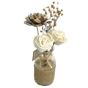 Bouquet 1 lotus bicolore 2 roses H.25 vase verre diam 6