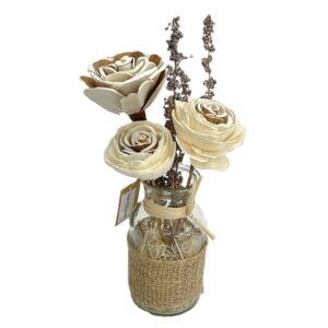 Bouquet 3 roses bicolores H.25 vase verre diam 6