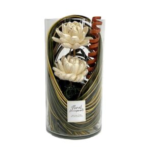 Compo Chrysanthème crème vase verre Ø 10 H.20