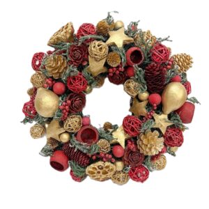 Couronne ronde rouge/beige diam 36 cm
