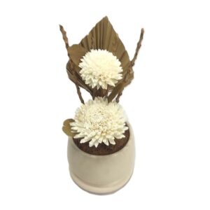 Pot ceramique blanc fleurs en shola beige H.30 cm