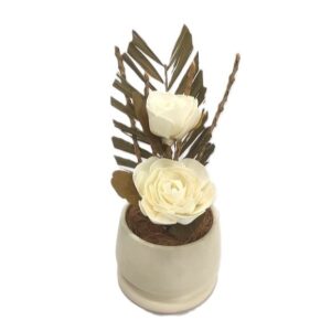 Pot ceramique blanc roses en shola beige H.30 cm