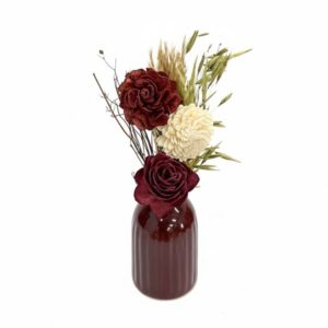 Vase ceramique bordeaux fleurs en shola beige/bordeaux H.25 cm