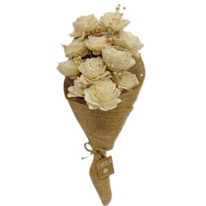 Bouquet fleurs shola beige emballage jute H.43 cm