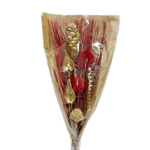 Bouquet fleurs noël doré bordeaux polybag H.60 cm